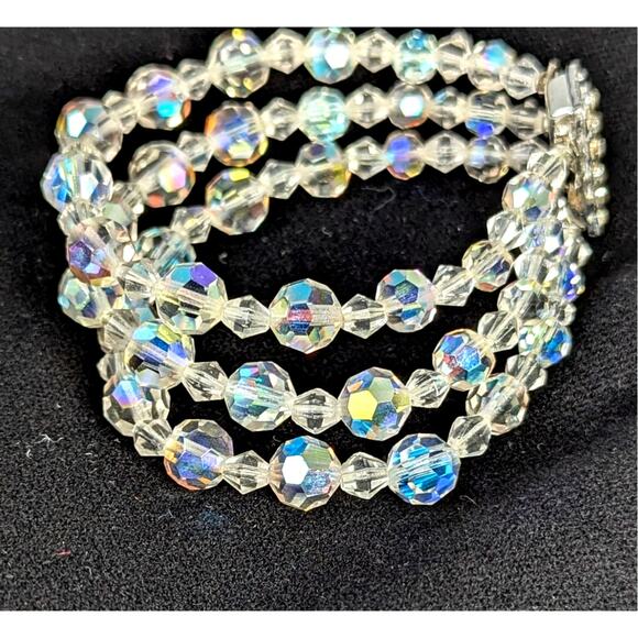 Vtge70's Set of Aurora crystal bracelet clip earrrings/pin.Bracelet 7.25"pin2" - Picture 7 of 9